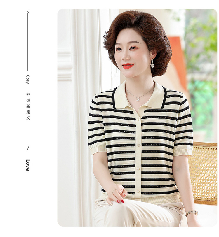 2024新款妈妈夏装短袖T恤中老年女冰丝条纹上衣洋气薄款小衫套装详情10