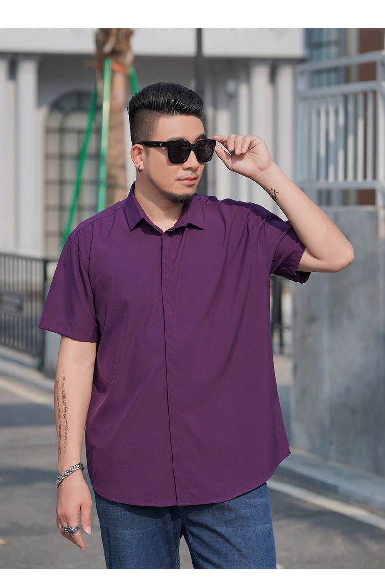 宽松大码男士短袖衬衫肥佬夏季商务休闲薄款纯色衬衣胖哥加肥寸衫详情20