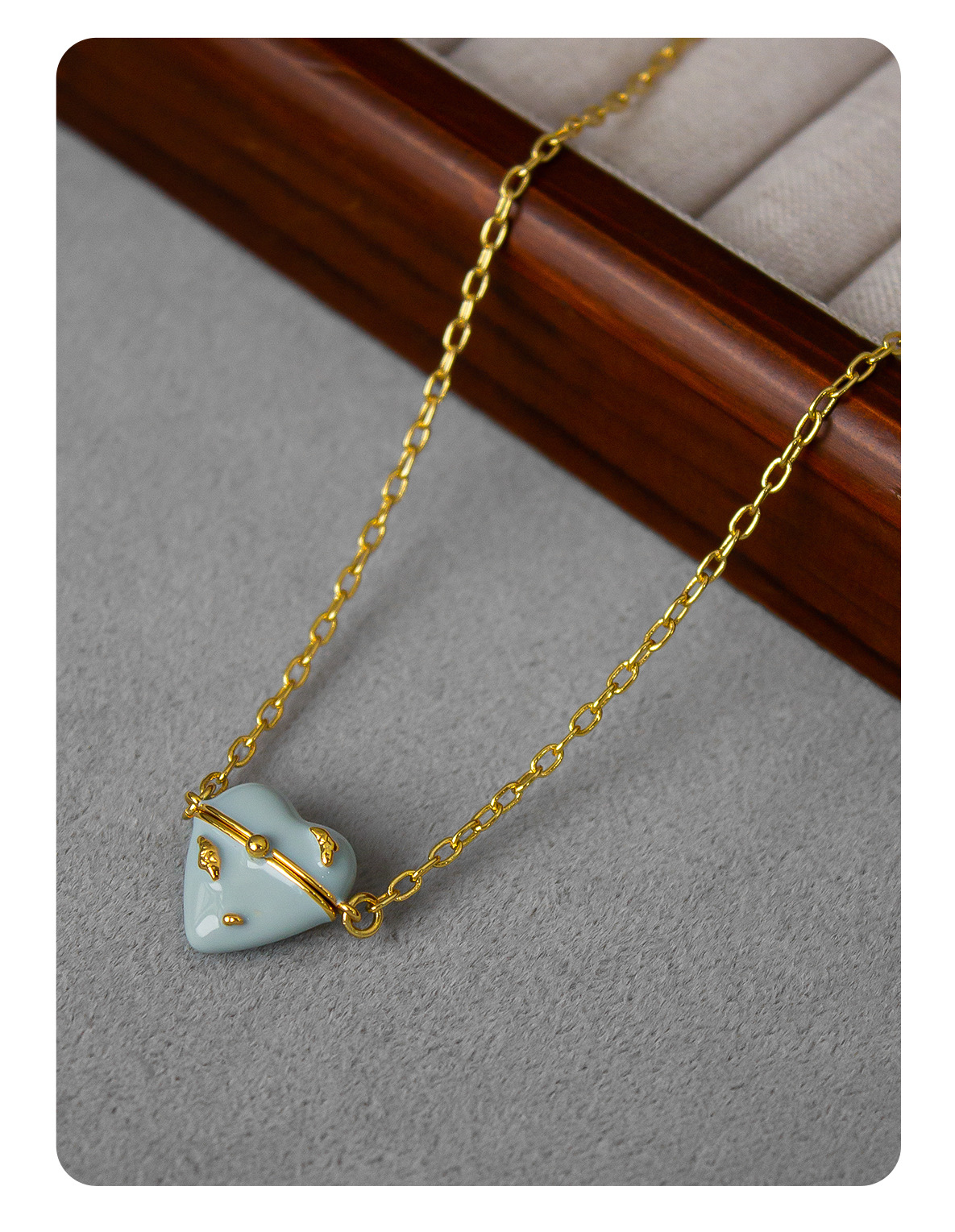 HY家遗憾系列爱心珐琅盒子项链 小众开合立体滴釉桃心长款毛衣链详情6