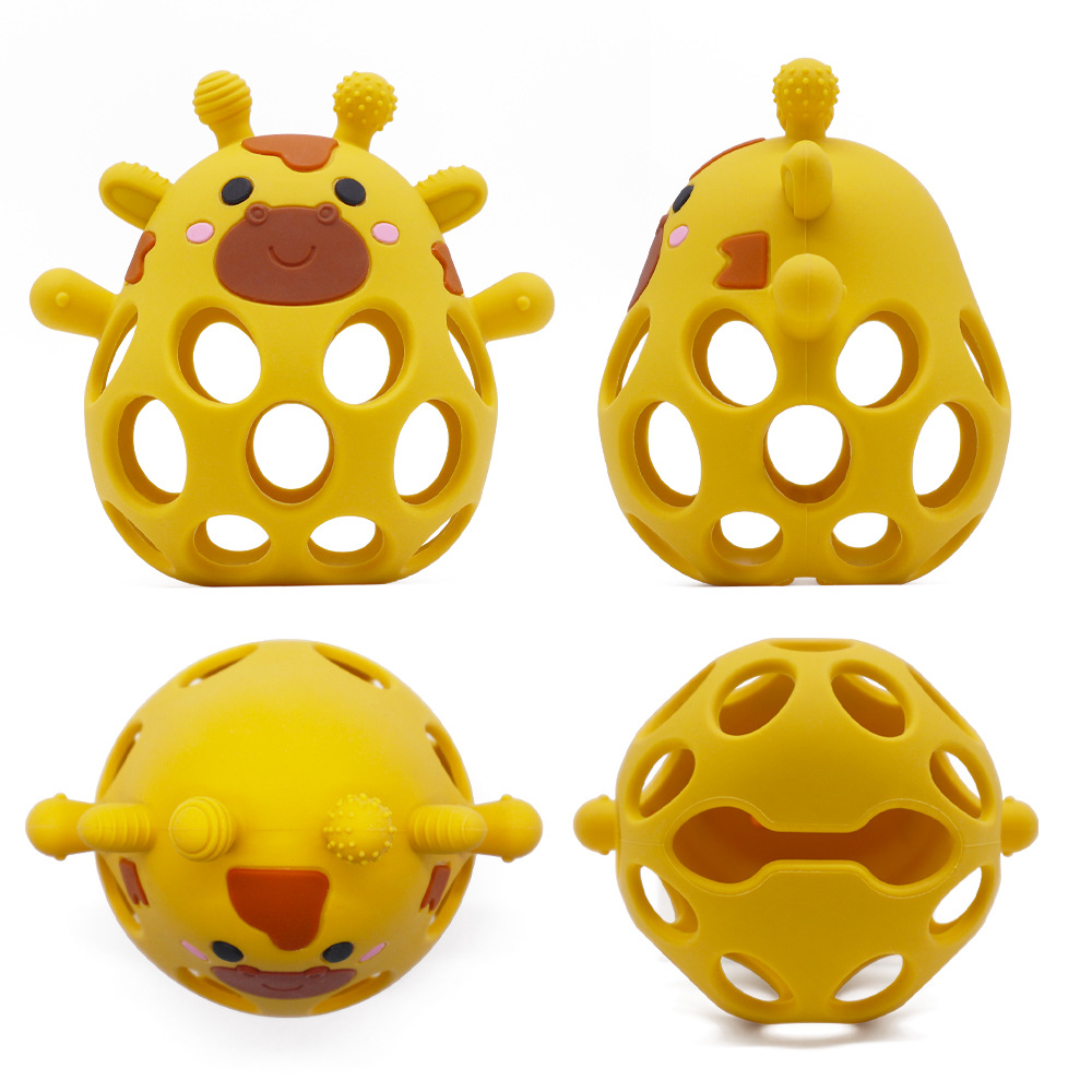 Cross-border new Manhattan Ball 0-3 baby food-grade silicone hand-held ball hand-cranked bell baby chewing gum pic 3