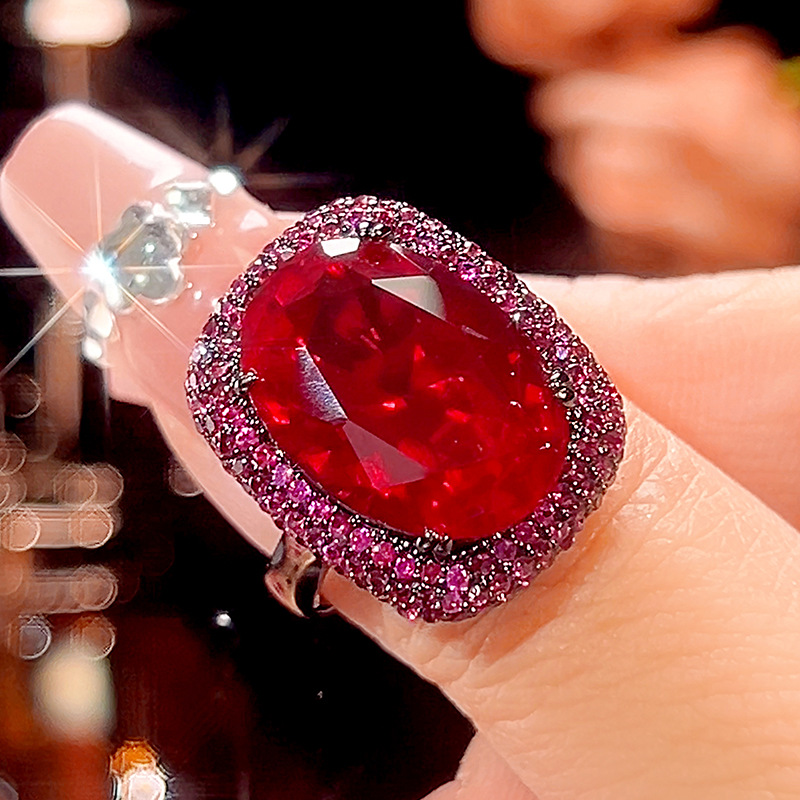 2025新款庄生生珠宝铜底镀金仿真红刚玉黑金高级感套装女石13*18详情4