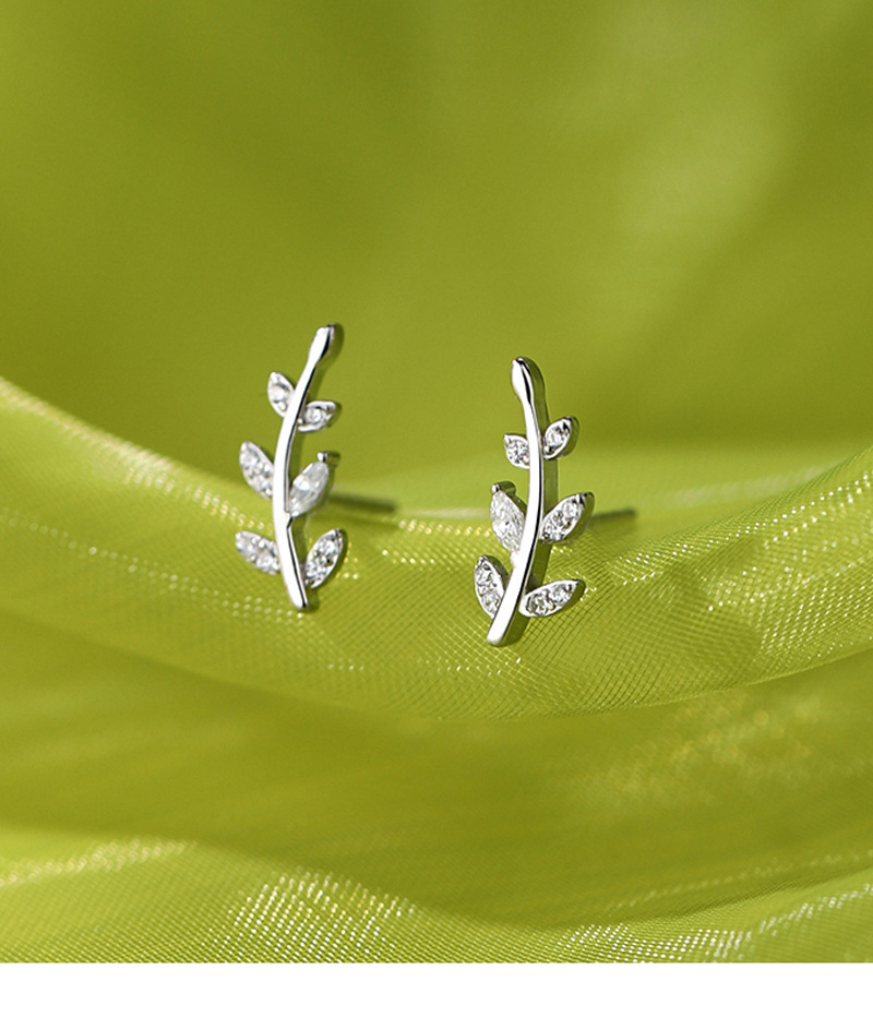 s925纯银树叶耳钉女夏季2023年新款潮小众设计简约小清新花朵耳饰详情13