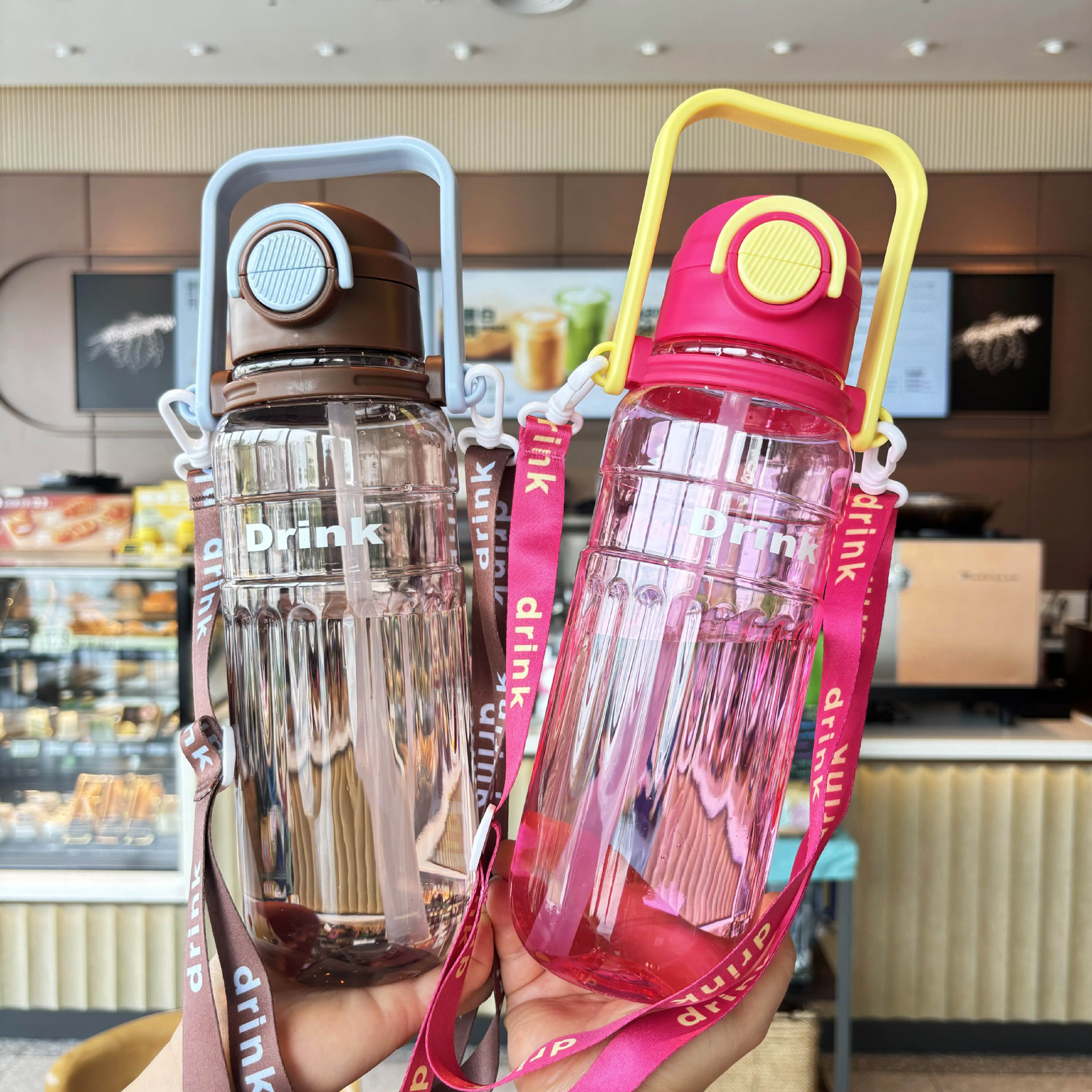 Outdoor sports and fitness 1.2L large capacity water bottle, double lid, bouncing straw cup, water bottle carrier, portable for students pic 6