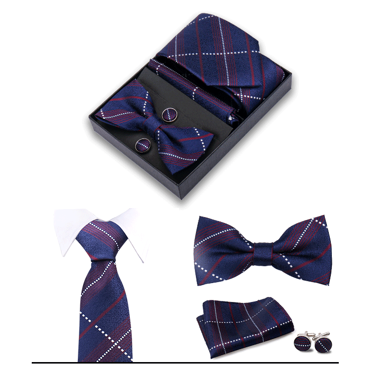 男士商务8cm领带领结口袋巾5件套礼盒装婚礼宴会条纹黑色手打领带详情4