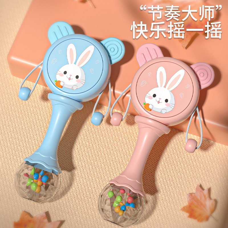 TinkerTot跨境婴儿玩具拨浪鼓0到1岁新生儿3手摇鼓6个月抓握训练可啃咬牙胶详情1