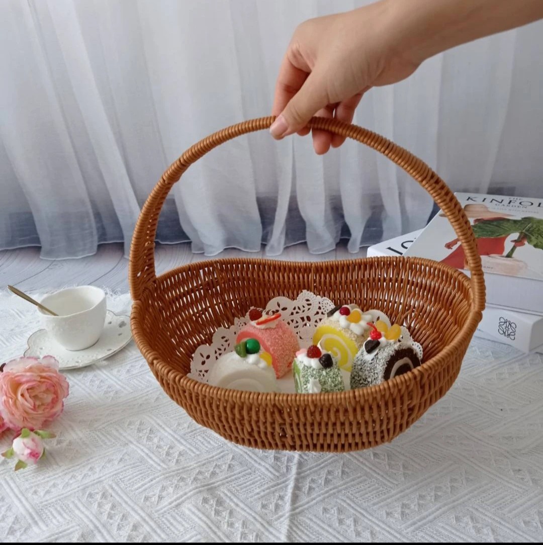 87N铁架提篮仿藤编织篮工艺品花篮购物篮买菜篮收纳筐婚礼礼品篮详情2