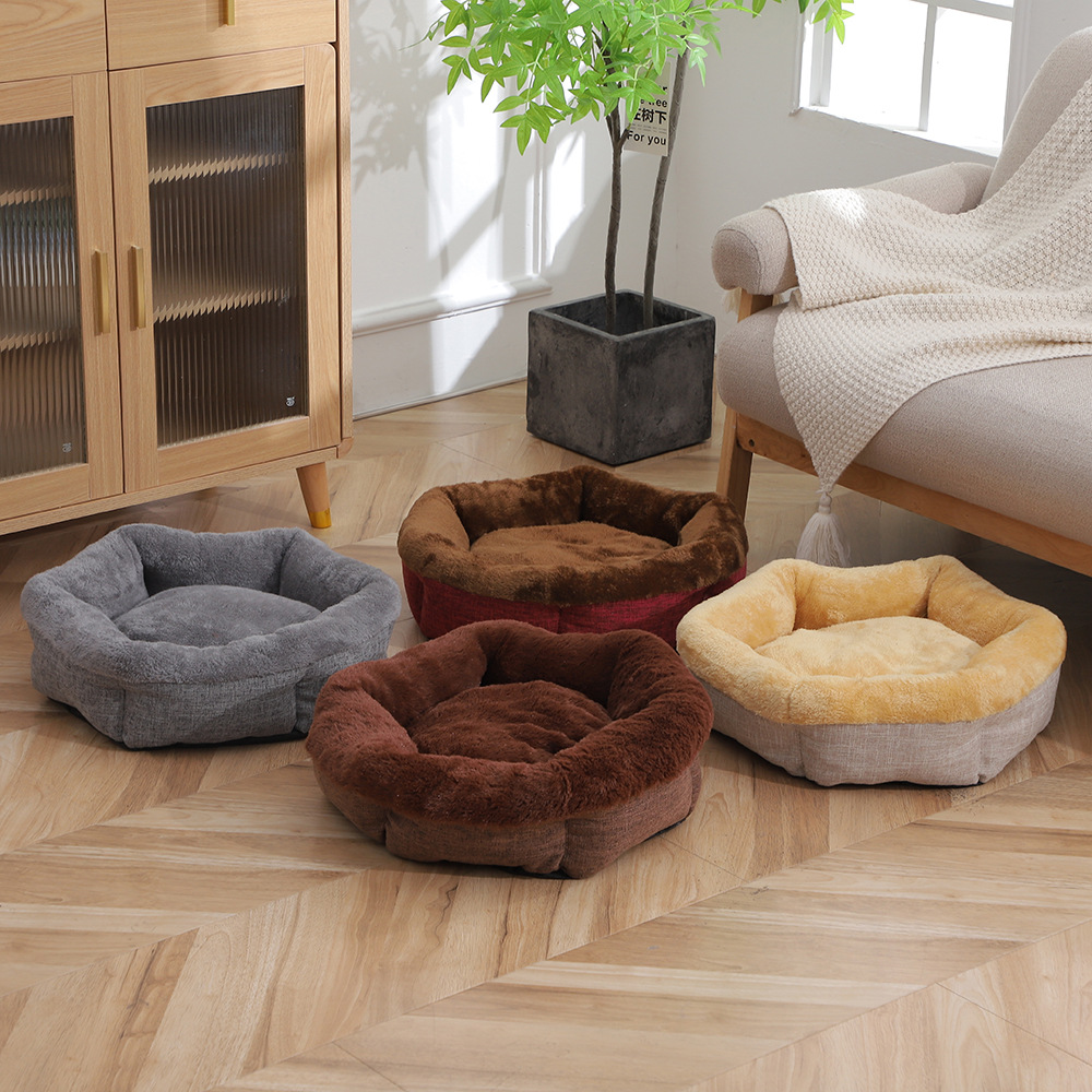 Winter thickened plush pet sleeping beds that can be disassembled and washed, Arctic fleece upturned cat beds, thickened PP cotton dog beds wholesale pic 8