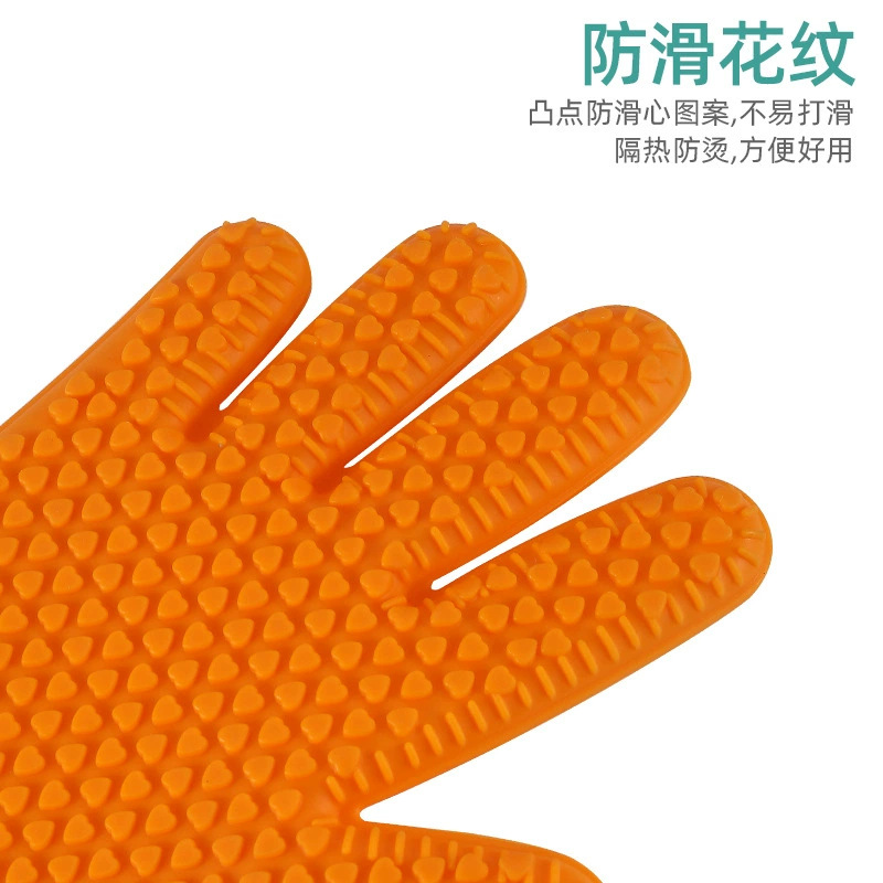 130g硅胶五指手套 心形 BBQ 烤箱微波炉取物硅胶手套现货库存批发详情6