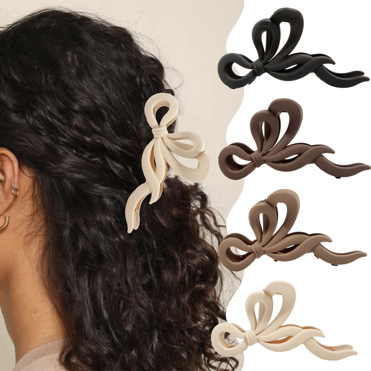 The new, popular Korean-style large shark clip hair accessory is a high-end, matte coffee-colored ribbon clip pic 3