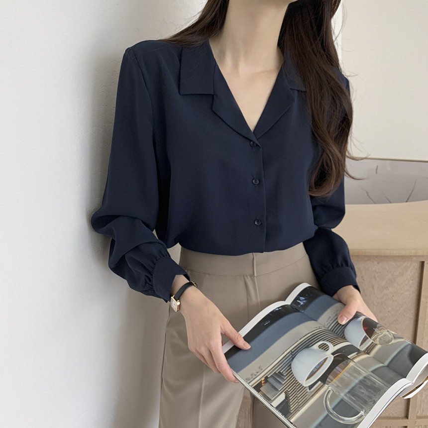 Korean chic2025 Spring/Summer simple solid color elegant suit collar chiffon shirt, French gentle long-sleeved shirt for women pic 14