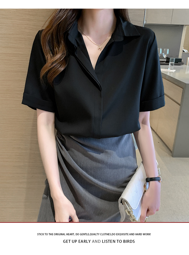 Real photos of in-stock 2025 summer new chiffon shirt for women, short-sleeved, simple and elegant office lady shirt and top for women pic 24