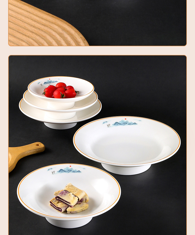 Melamine high foot plates, commercial hotel restaurant buffet cake and dessert display plates, fruit plates, cold dish plates, plastic pic 12