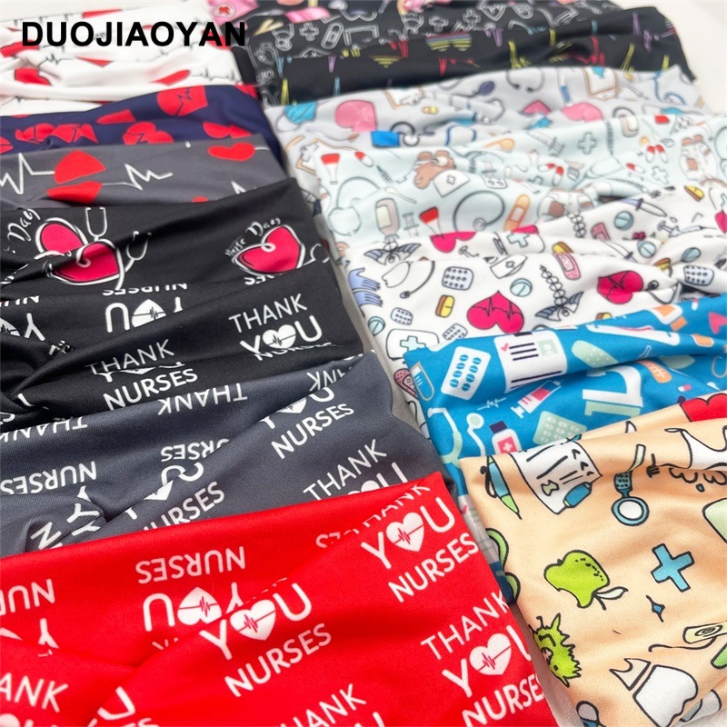 New European and American medical headband, anti-strangling button mask, headscarf, cross stretch printed wide tie headband, medical headscarf pic 19