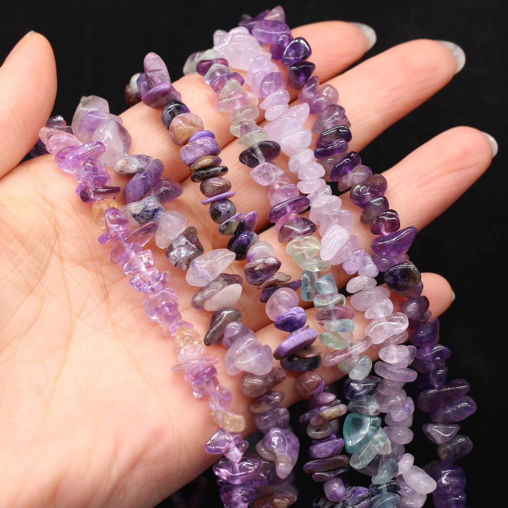 Wholesale of semi-finished DIY jewelry and handcrafted accessories made from natural crushed stone, amethyst and fluorite raw stones, beads with holes pic 6