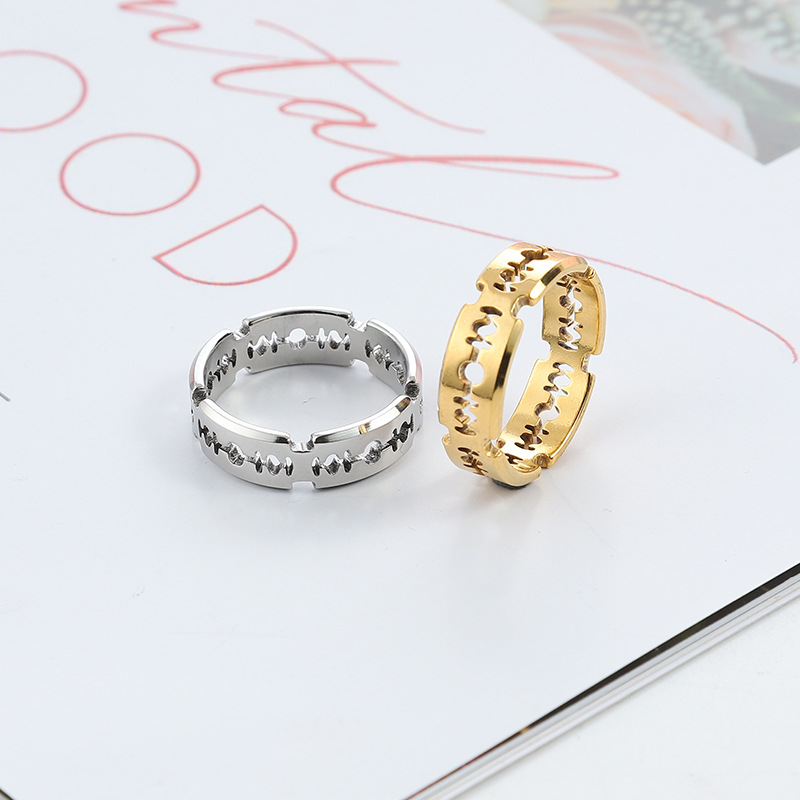 跨境 新款 欧美风不锈钢钛钢切割刀片戒指环男士嘻哈饰品   厂家详情4