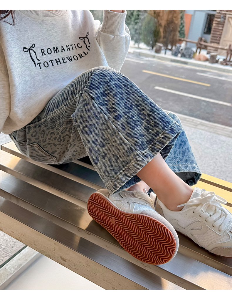女童裤子2025新款儿童春装春秋季洋气时髦牛仔裤女宝宝豹纹阔腿裤详情17