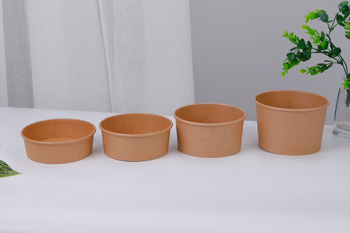 Thickened kraft paper bowl, disposable takeout fruit packaging box, round soup bowl, salad bowl, light food lunch box, takeout box pic 19
