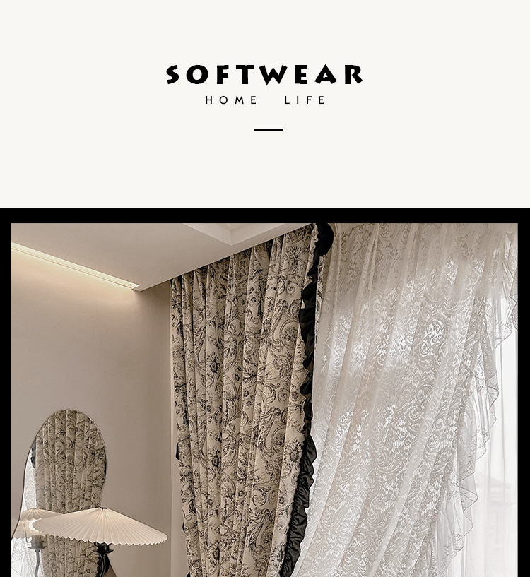 Finished product of French retro Chenille jacquard black and white American Rococo lace blackout bedroom and living room bay window pic 25