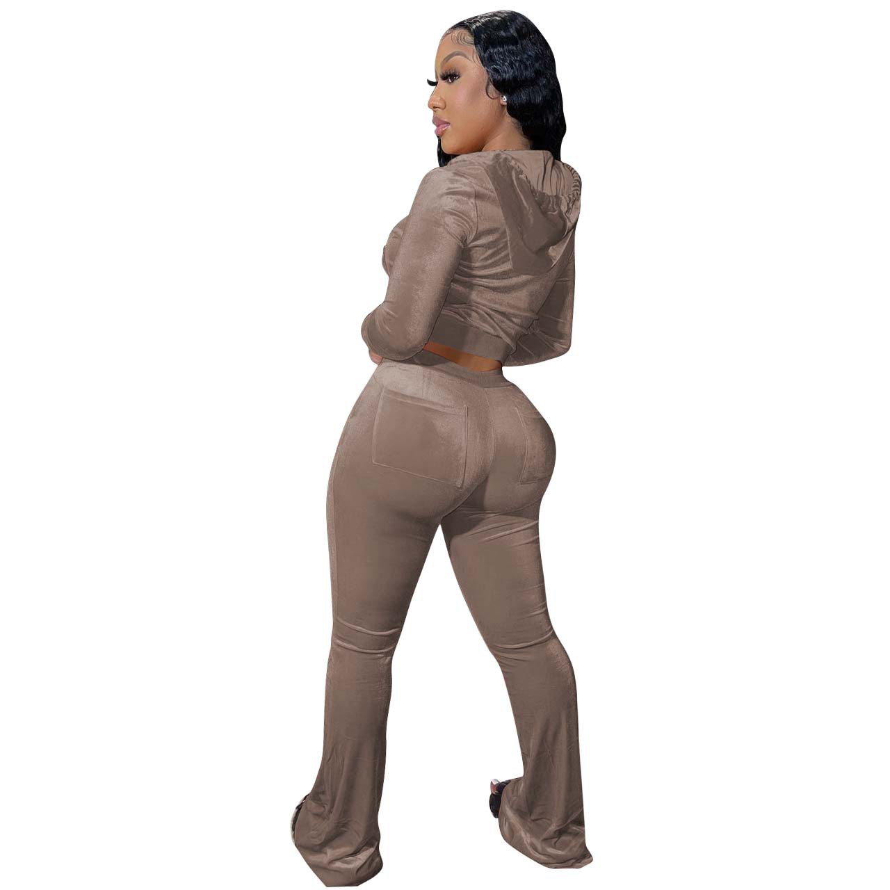 Solid color gold velvet wide-leg pants two-piece set pic 174