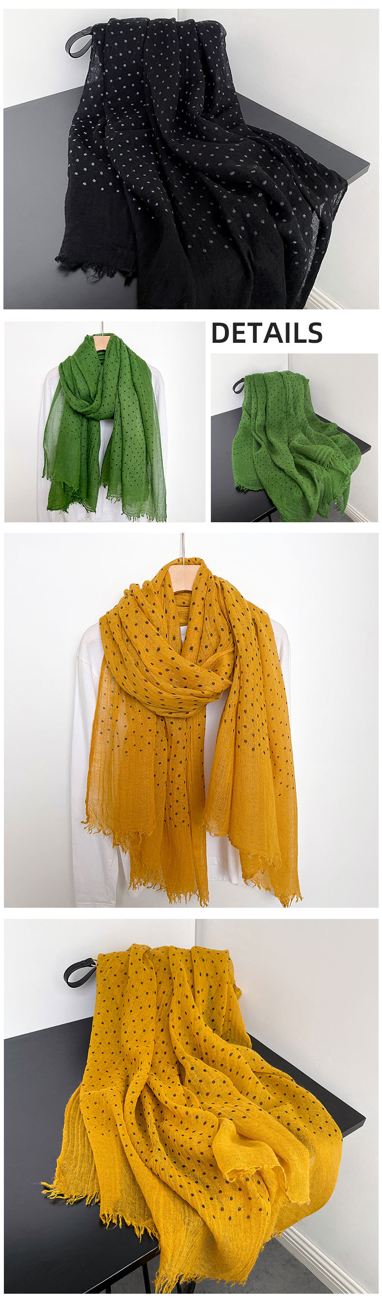 高级感韩系圆点印花棉麻围巾冬季百搭长巾披肩批发详情7