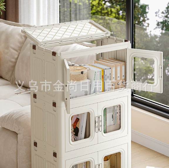 轻奢奶白翻盖折叠收纳箱宝宝衣服整理柜婴儿童塑料家用零食储物柜详情4