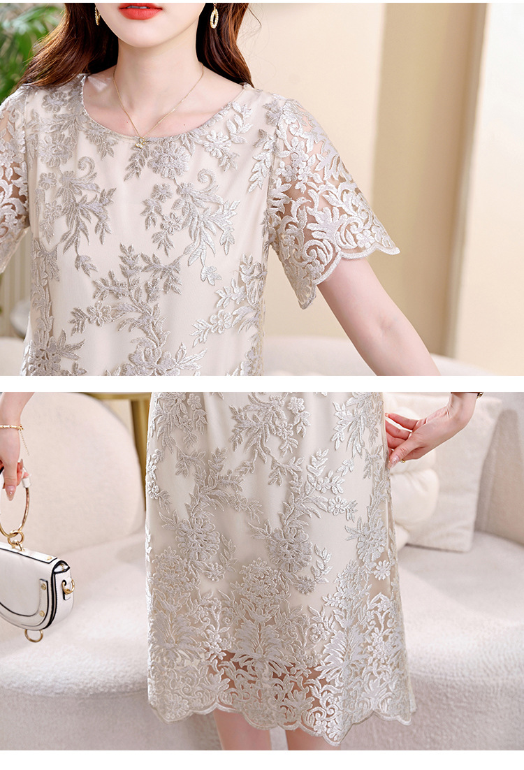绣花短袖连衣裙女2025夏季新款时尚气质高级感洋气宽松圆领连衣裙详情24