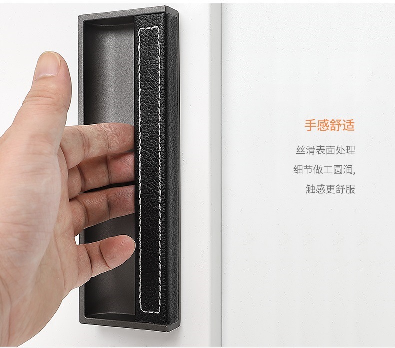 Leather handle drawers, invisible built-in tatami cabinet doors, slotted wardrobe cabinets, sliding doors, light luxury, built-in door handles pic 17