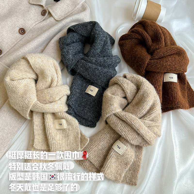 Soft and fluffy egg wool and yarn scarf for women, winter soft and glutinous knitted warm and thick ins student scarf manufacturer pic 1