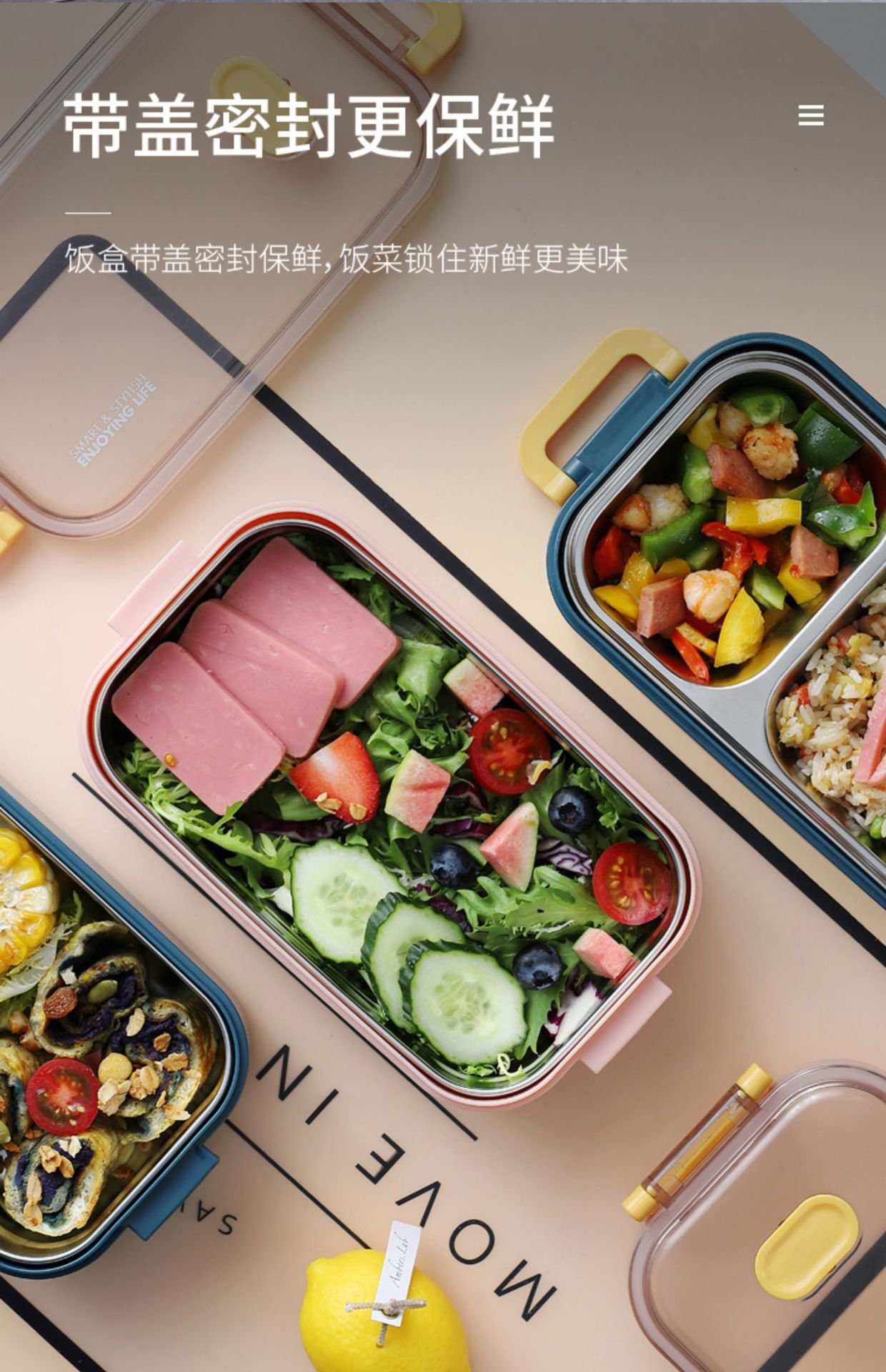 304 stainless steel insulated lunch box for primary school students, plastic portable lunch box, Japanese outdoor double-layer compartments bento box pic 4