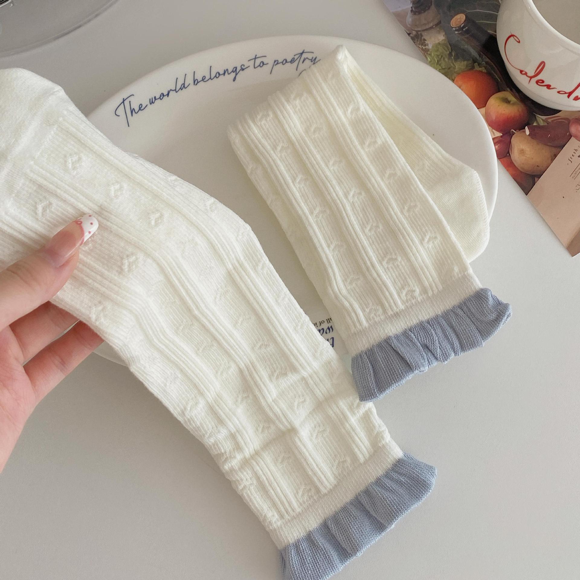 Autumn and winter new straight socks, Japanese-style color-blocking pure cotton lace mid-calf socks, Korean-style MIU-style boneless pile socks for women pic 11