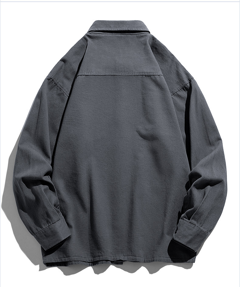 2024春季男士新款棉质衬衫休闲宽松纯色工装日系潮流ins长袖衬衣详情14