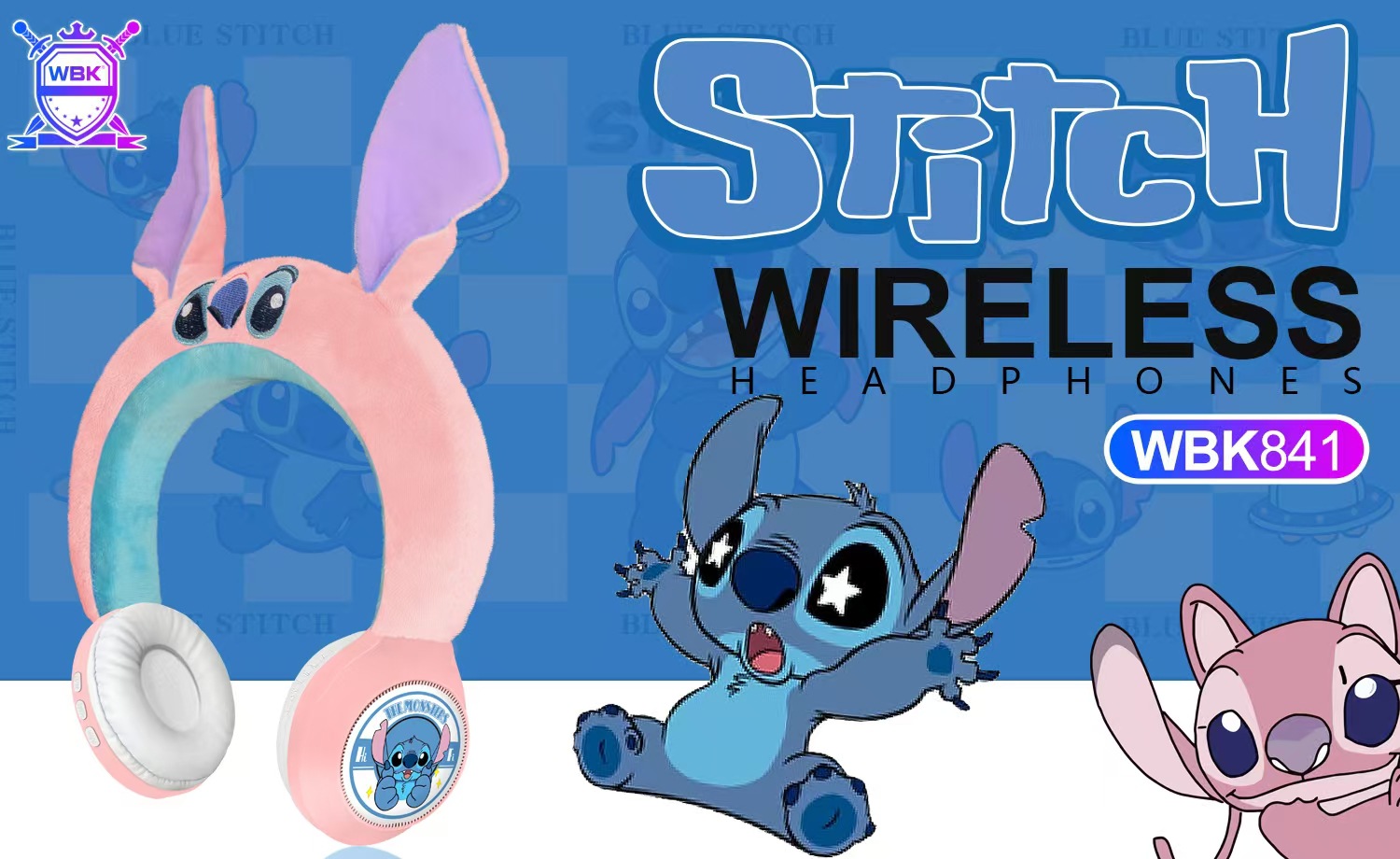 WBK-841新款创意卡通史迪仔毛绒头戴蓝牙耳机礼品无线儿童跨境外详情5