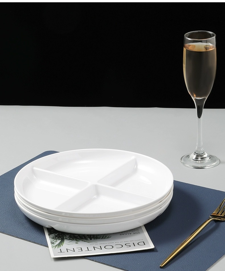 白色简约四格餐盘密胺餐具加厚一人食早餐定量盘子分隔盘分格餐盘详情17