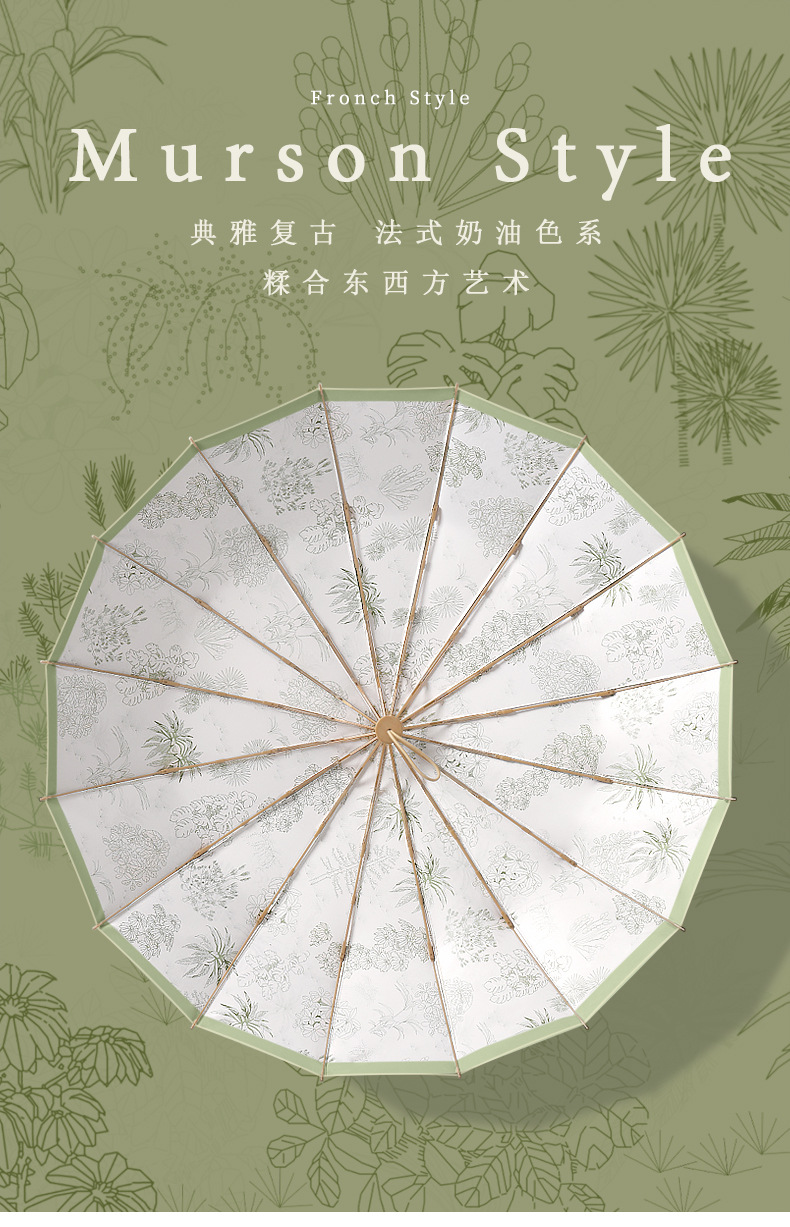 新款三折16骨手开彩胶晴雨伞实木手柄遮阳伞防晒太阳伞印logo现货详情10