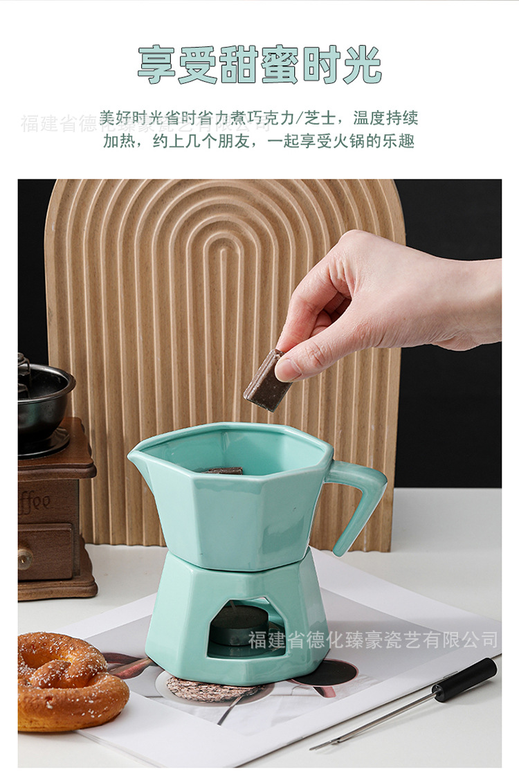 创意八角绿色陶瓷芝士奶酪加热炉  DIY巧克力融化炉蜡烛加热炉详情2