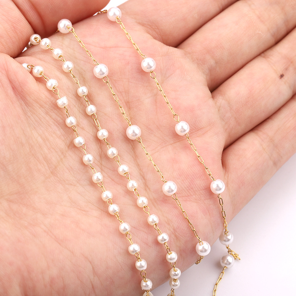 Color-preserving titanium steel pearl chain, imitation pearl chain, diy necklace, bracelet, handicraft, decorative chain, luggage, hair accessory chain pic 4