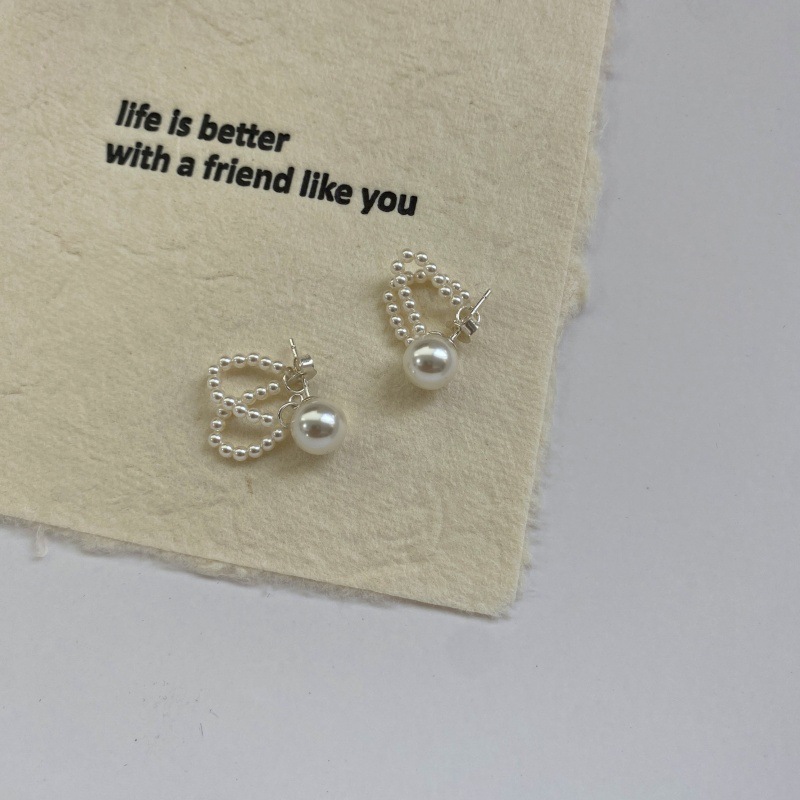 施家正圆珍珠耳钉链条小众时髦百搭气质通勤简约通体s925纯银耳饰详情7