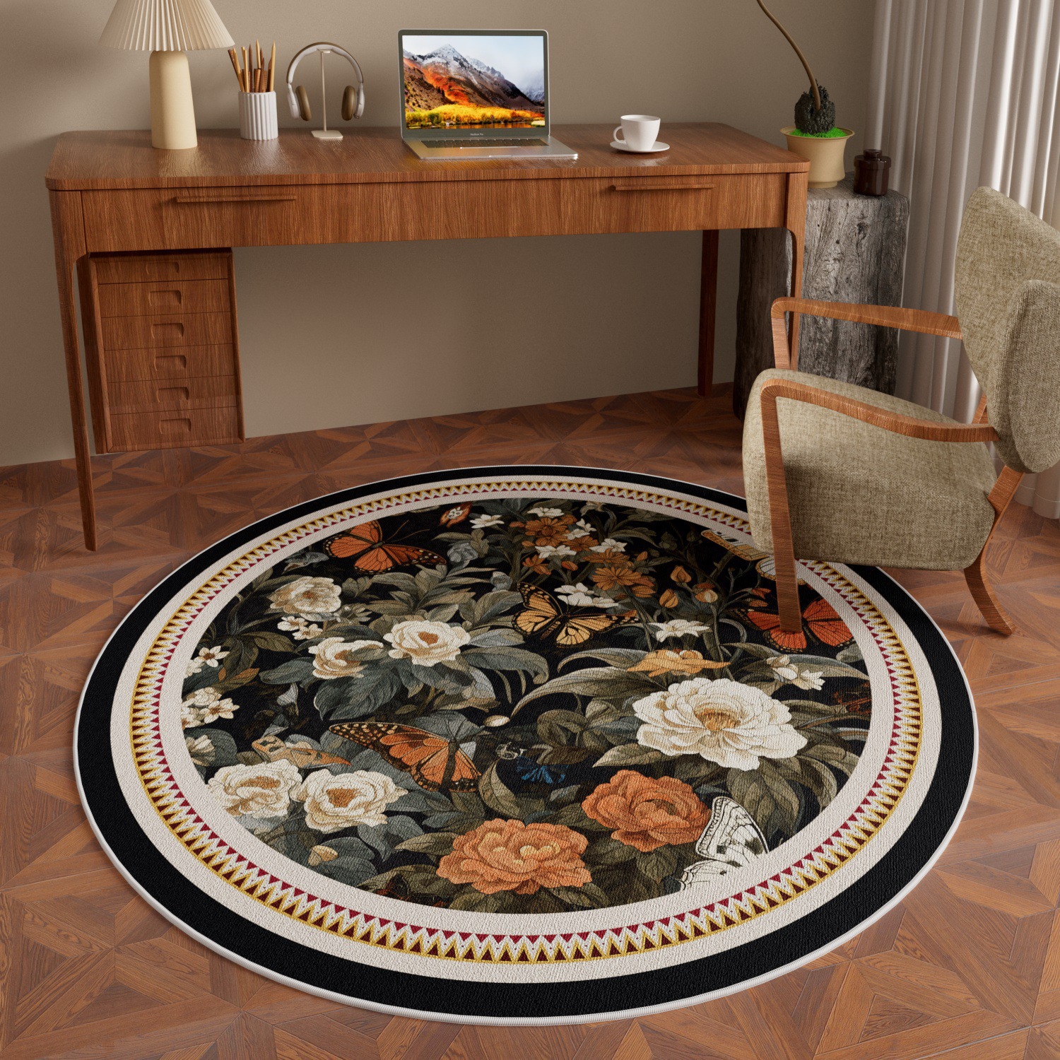 Retro round carpet, high-end feel, living room, bedroom, study, chair, wardrobe, dressing table, rocking chair, special floor mat, cross-border export, diatom mud absorbent floor mat, cartoon fun, bathroom, toilet, bathroom door, anti-slip and anti-drop, home use pic 17