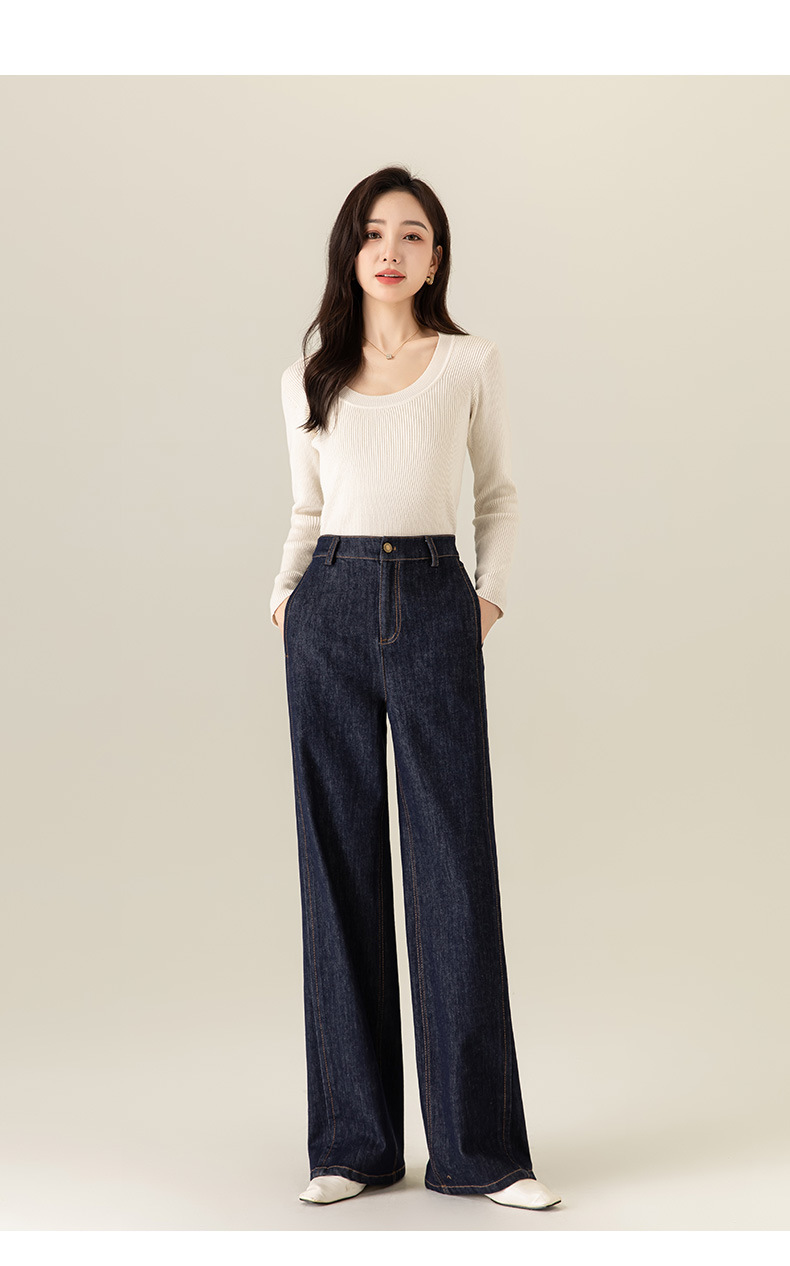鑫阁丹宁蓝深蓝色不易褪色直筒牛仔裤女2025秋冬新款显瘦阔腿裤子详情28