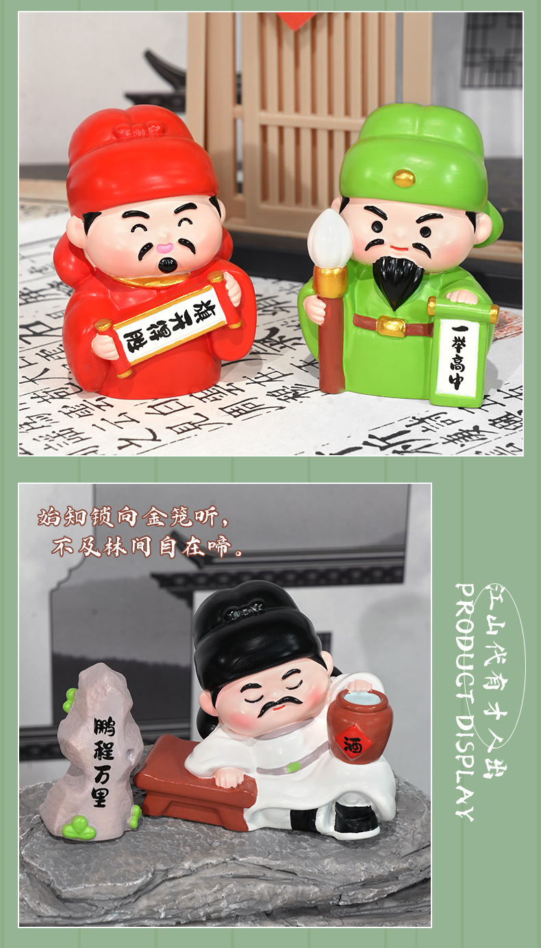 创意新品唐宋八大家盲盒学生惊喜小盲盒树脂摆件卡通公仔工厂批发详情8