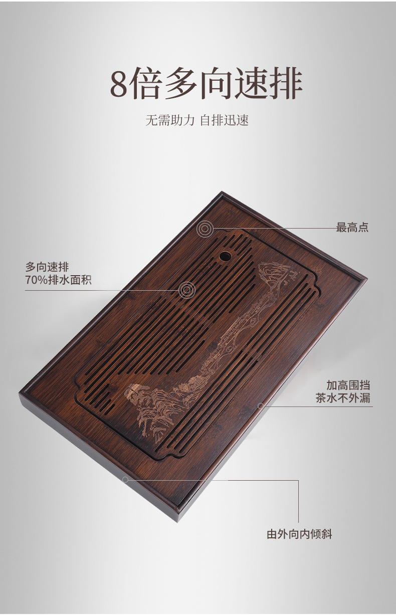Wholesale of household small water storage trays, draining tea tables, simple rectangular bamboo tea sets, large and small sizes pic 15