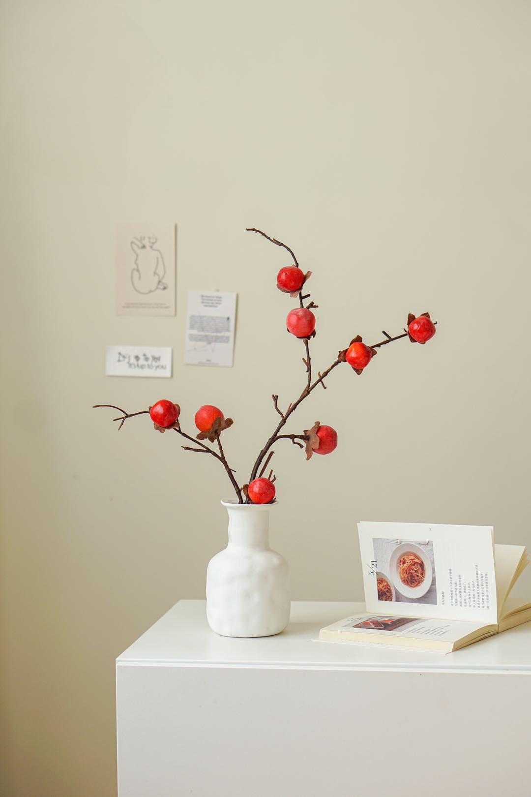 仿真8果小柿子水果装饰假花婚庆家居摆件现货批发办公园艺仿真浆果枝叶详情5