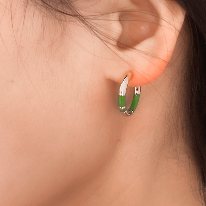 C形珐琅圈圈拼接耳环女法式轻奢小众设计感复古气质银针撞色耳圈详情28