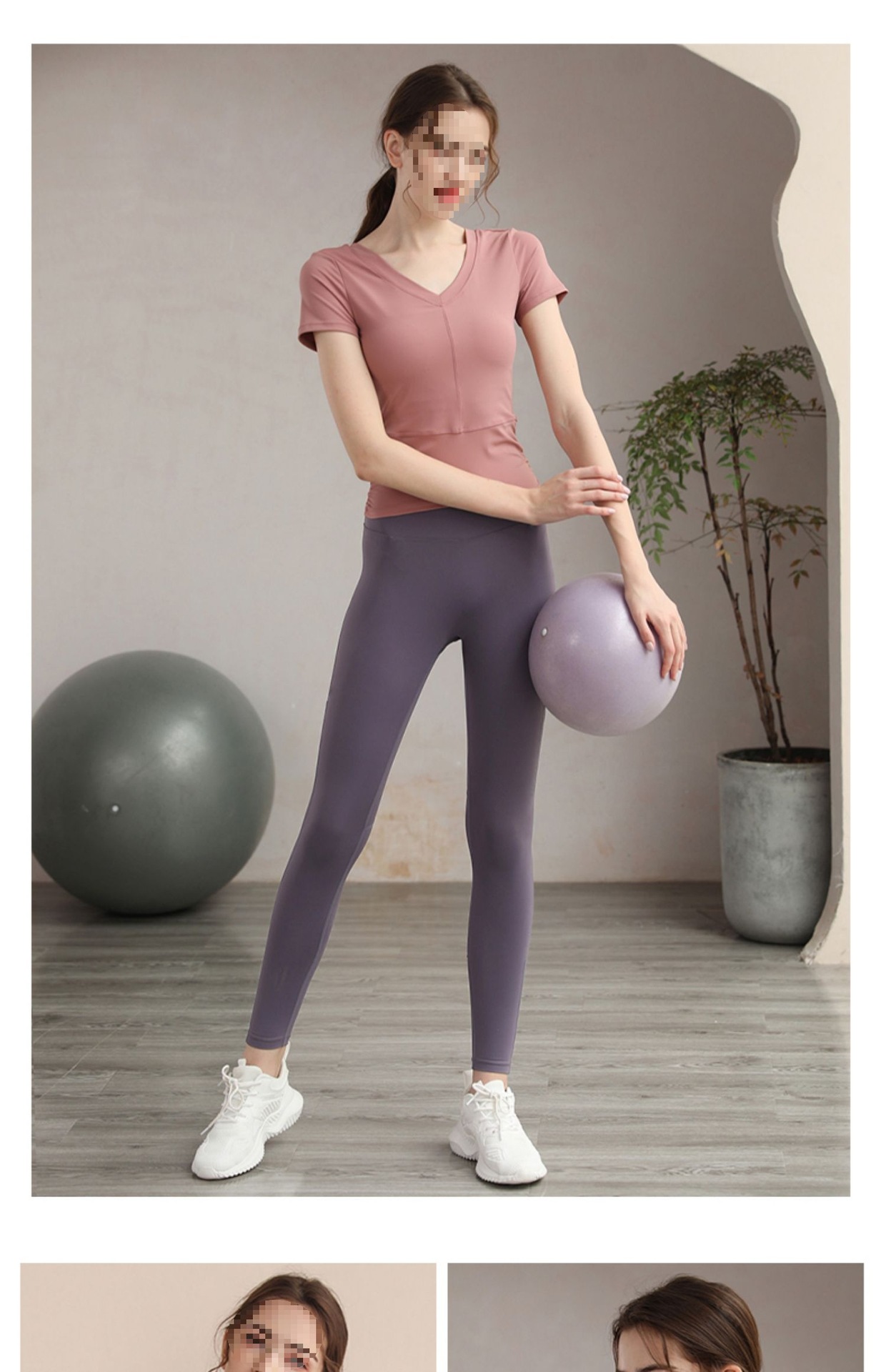 瑜伽服女上衣V领夏季带胸垫专业健身房运动短袖套装跑步T恤高级感详情8