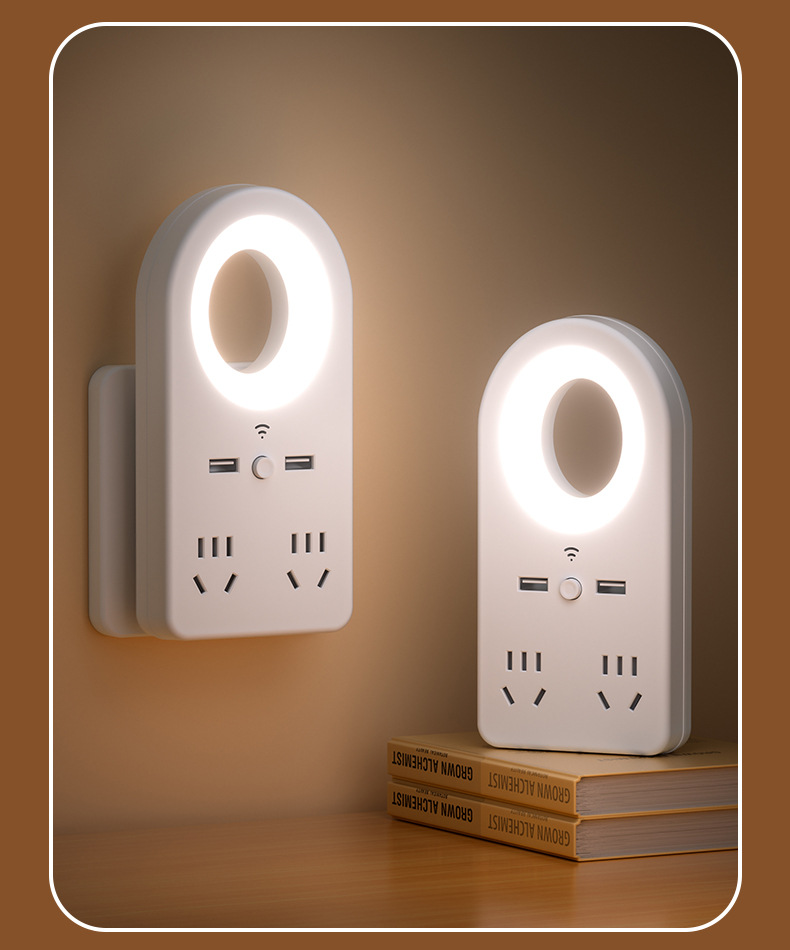 智能语音声控小夜灯带插座usb多功能插排家居LED柔光宿舍护眼台灯详情29