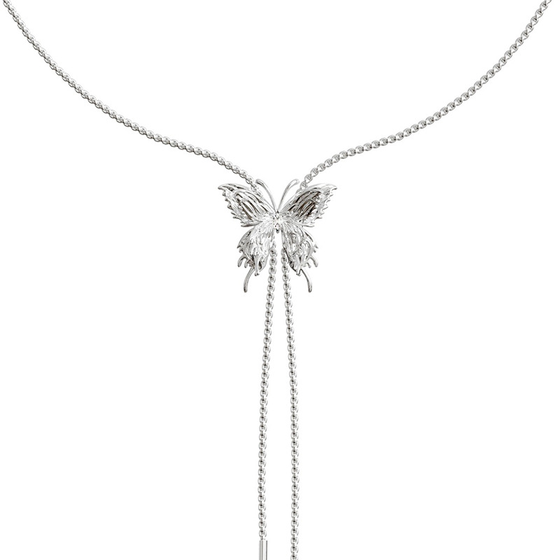 A high-end, pull-out silver butterfly tassel necklace for women, a light luxury and niche design, fashionable and elegant, versatile collarbone chain pic 8