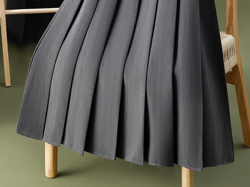 a new high-waisted, slimming, versatile mid-length A-line large-swing umbrella skirt with a flowing pleated skirt and suit skirt for women in summer pic 12