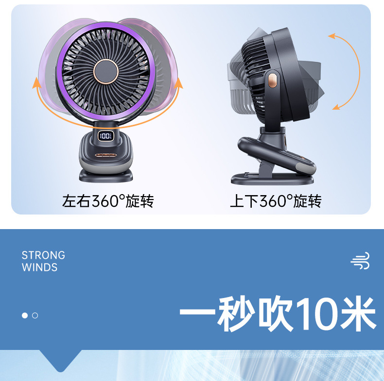 Cross-border new clip fan, night light lighting, mini charging, air circulation, brushless motor, wall-mounted desktop fan pic 16