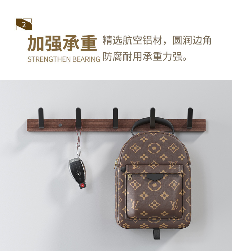 North American black walnut wood hook hook for villa homestay, no need for drilling, solid wood hook hook for clothes, hats and wardrobes pic 11