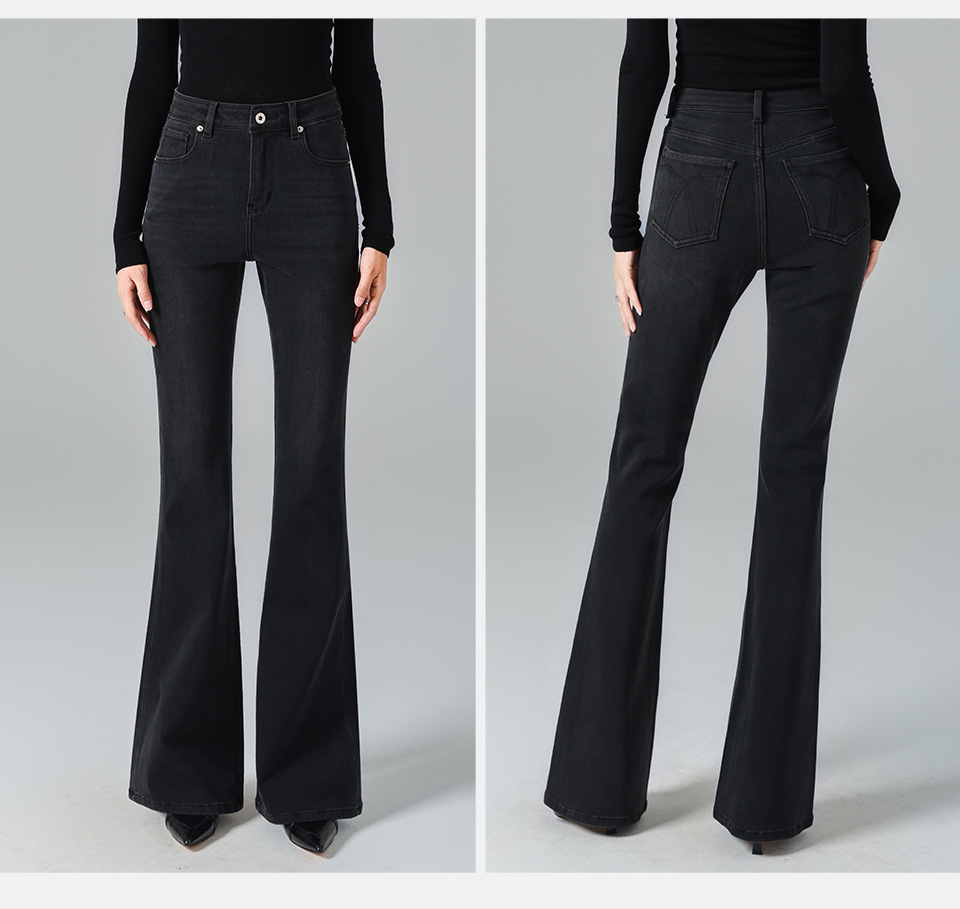 Fleece/black and gray high-waisted Jeans for women, slightly flared, four-sided elastic, slimming, 25 autumn and winter new, lifting the buttocks, tight pic 17